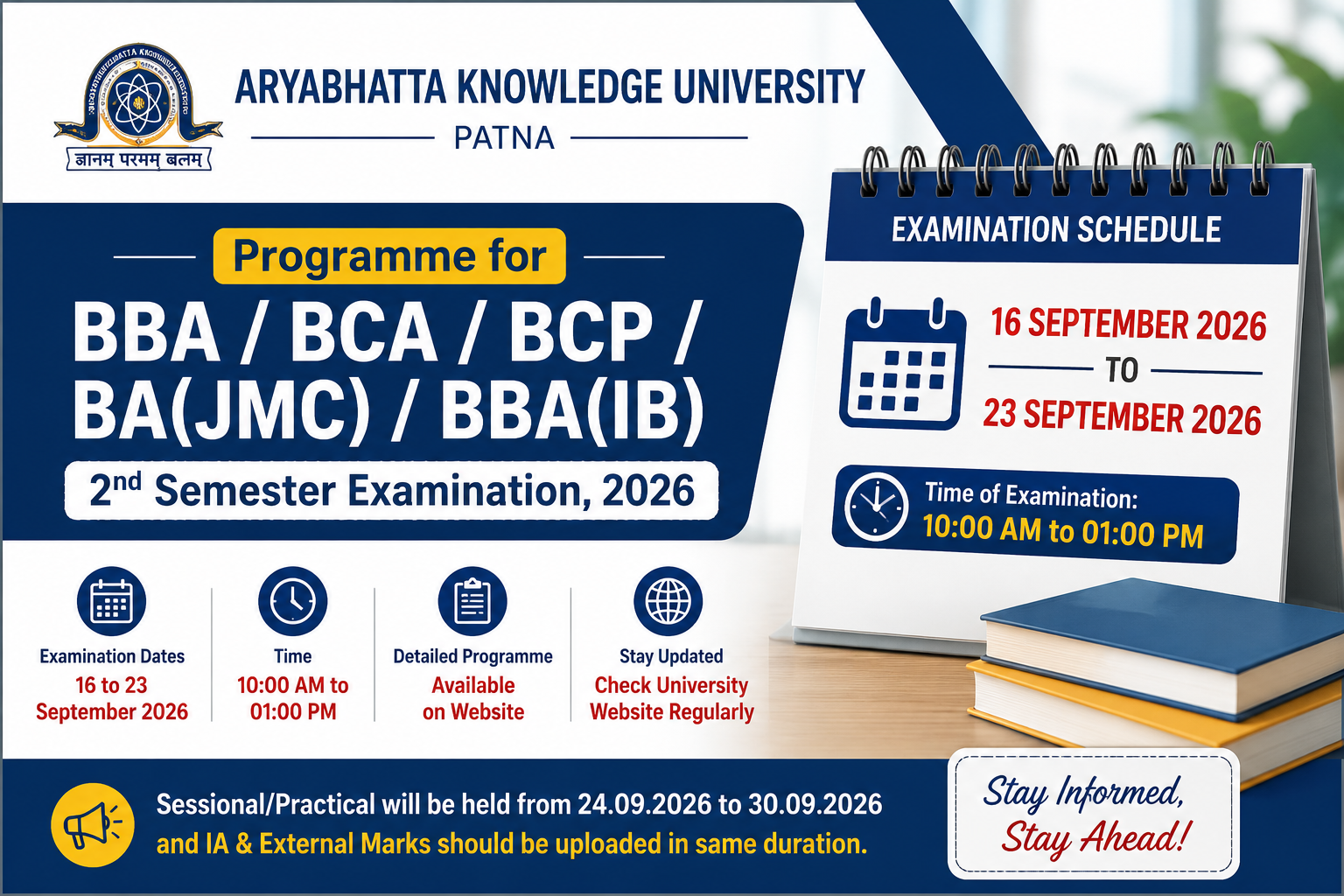 Program for the BBA/BCA/BCP/BA(JMC)/BBA(IB) 2nd Semester Examination,2026